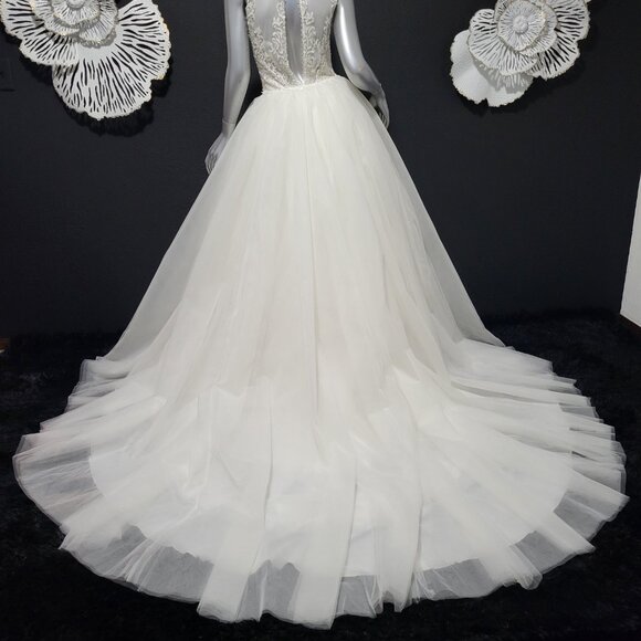 NWT~$2100~LO'ADORO~2/4~IVORY OFF WHITE RHINESTONE DETACHABLE TRAIN WEDDING DRESS - Picture 14 of 16